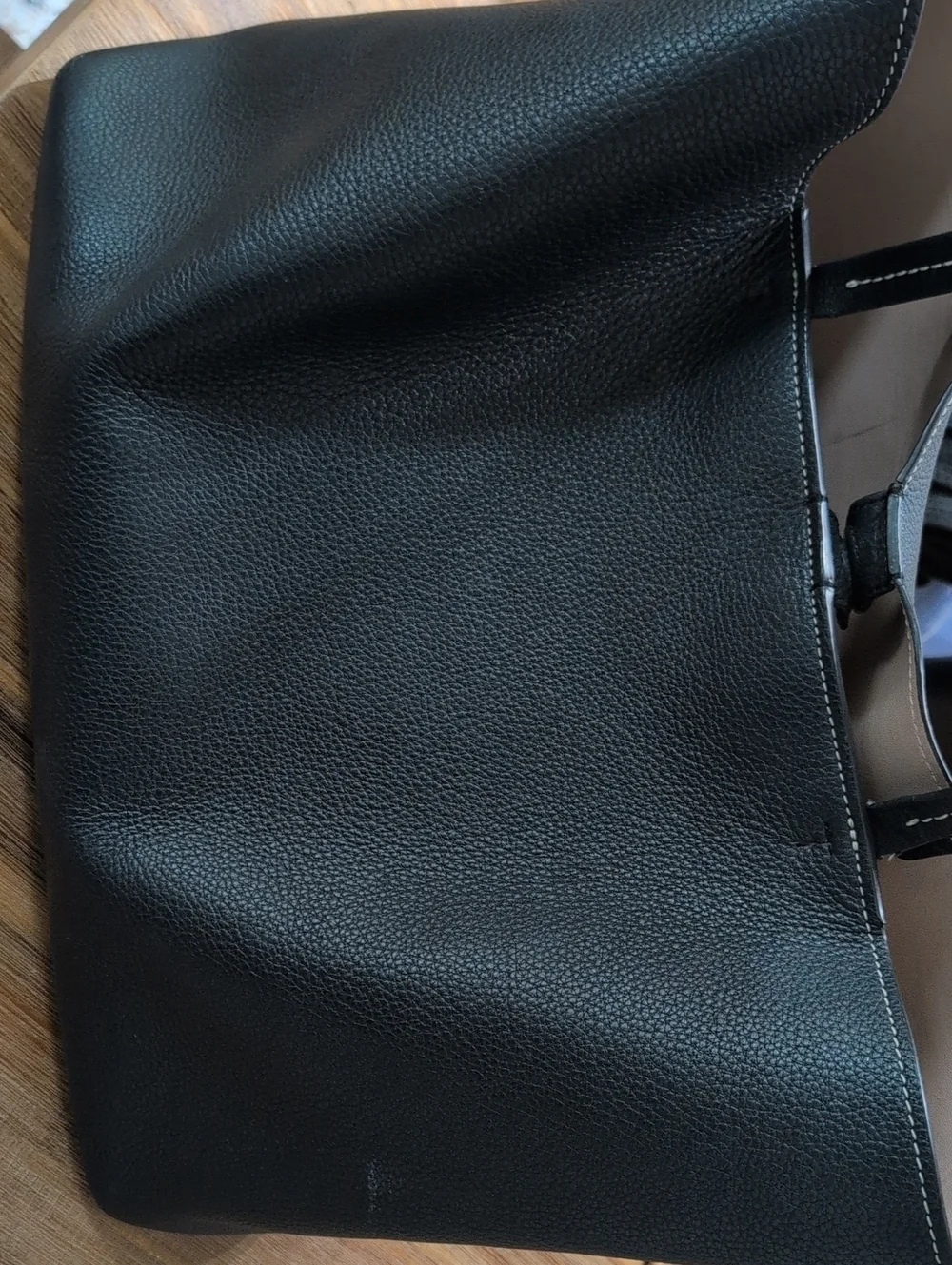 Black Leather Tote Bag with Perforated Detail.